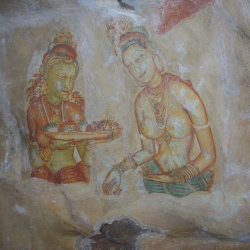 The painted maidens frescoes on Sigiriya Rock Fortress