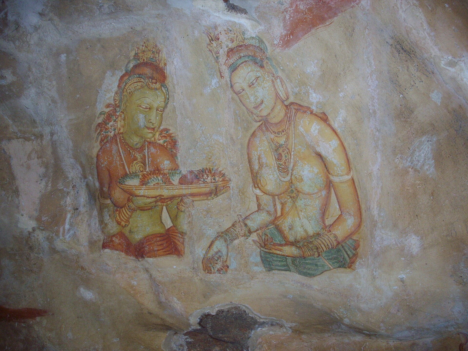 The painted maidens frescoes on Sigiriya Rock